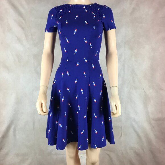 Unique Vintage Gwynnie Bee Red White Blue POPSICLE Print Dress XS - Picture 2 of 8